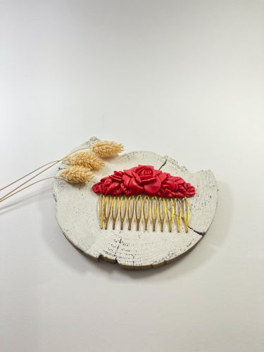 Peinecillo resina ovalado rosa grande rojo