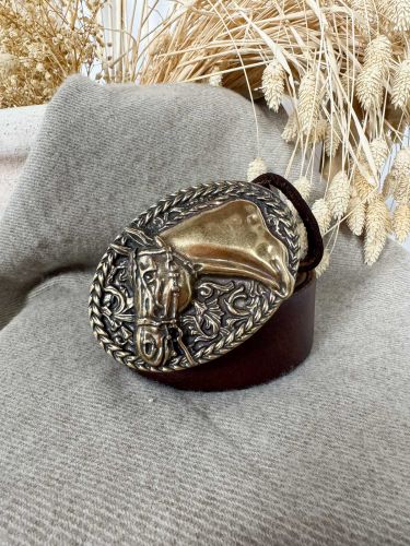 Hebila ovalada oro viejo cabeza caballo relieve con... 2