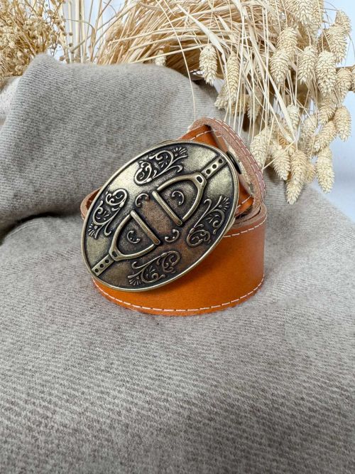 Hebilla ovalada estribo oro viejo