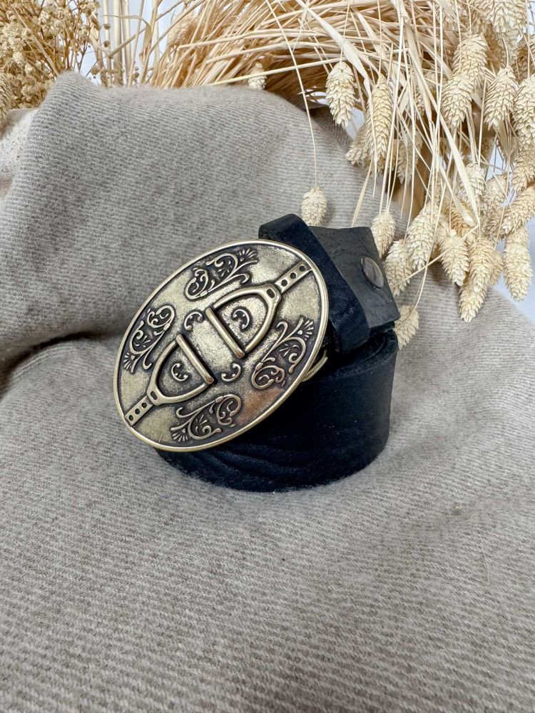 Hebilla ovalada estribo oro viejo