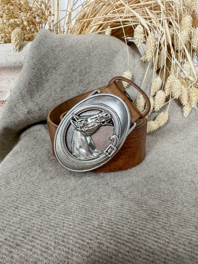 Hebilla ovalada caballo plata