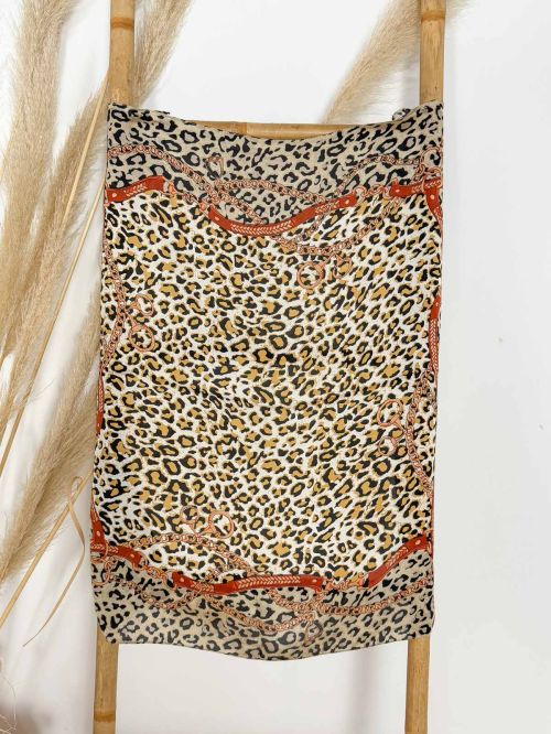 Pañuelo seda leopardo dorado y marrón