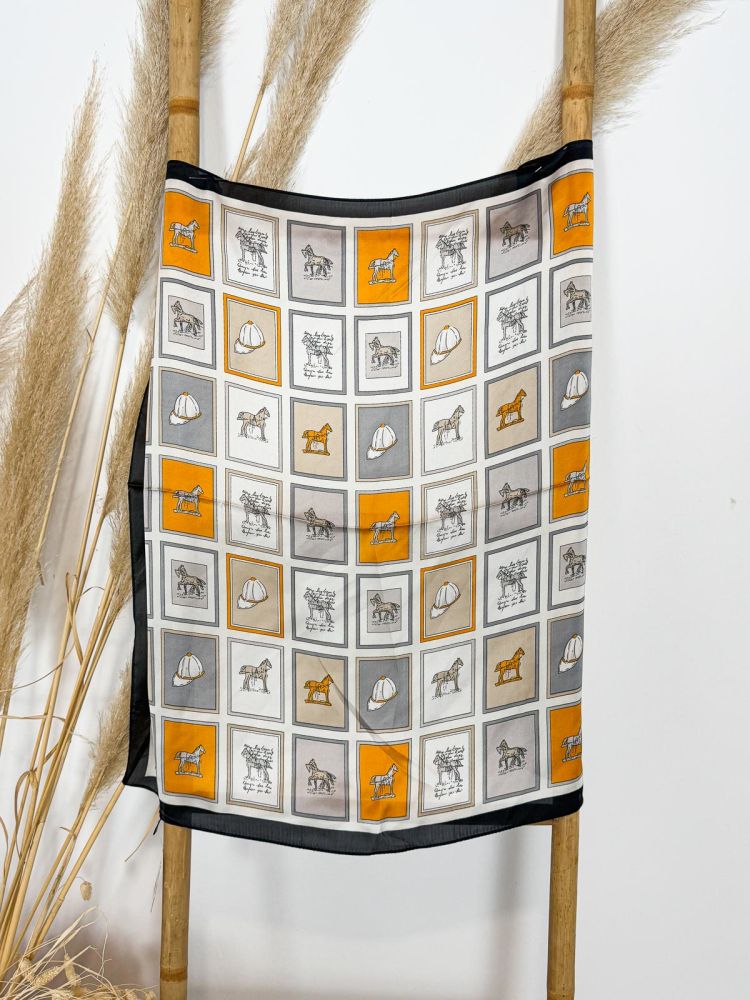 Pañuelo 70x70 blanco cuadros gris,...