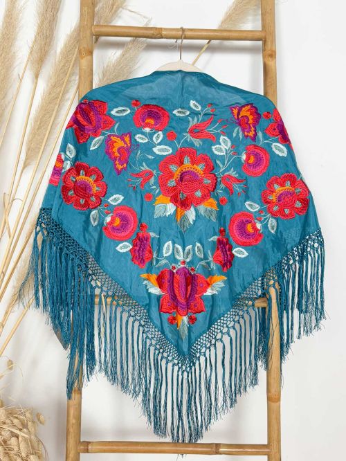 Mantón seda Araceli azul añil