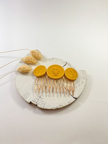 Peinecillo resina moneda león y moneda lisa amarillo