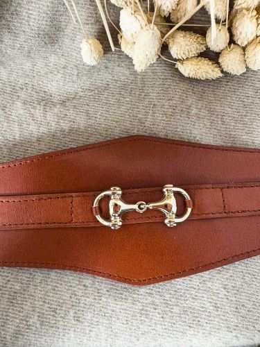 Fajín piel avellana con filete pequeño dorado 2