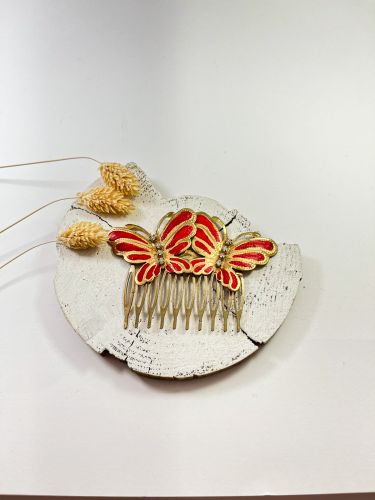 Peinecillo latón mariposa doble roja