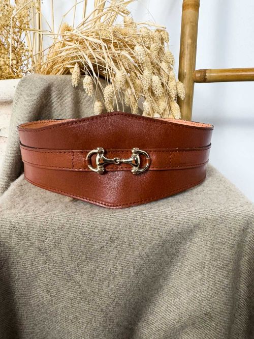 Fajín piel avellana con filete pequeño dorado