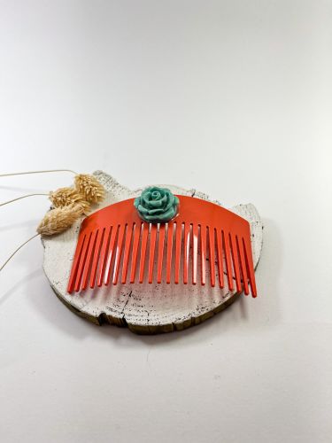 Peinecillo acetato naranja con rosa turquesa
