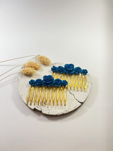 Peinecillo resina 5 rosas azul ducado