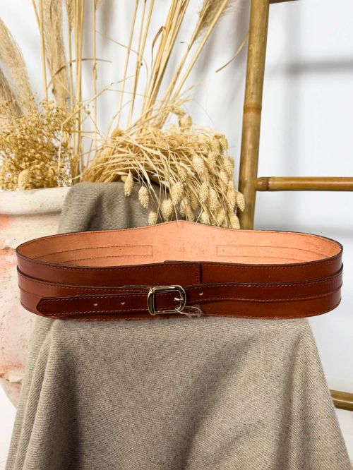 Fajín piel avellana con filete pequeño dorado