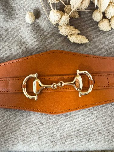 Fajín piel avellana claro con filete mediano dorado 2