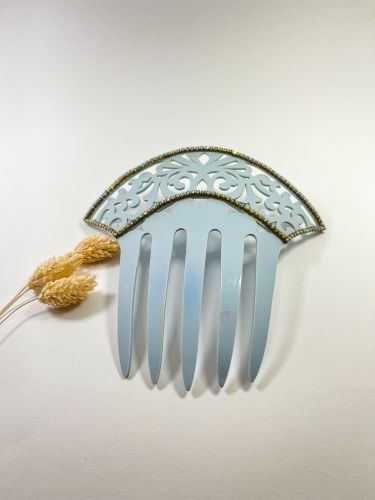 Peineta brillitos acetato celeste