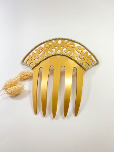 Peineta brillitos acetato dorado