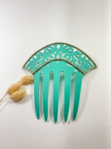 Peineta brillitos acetato verde agua