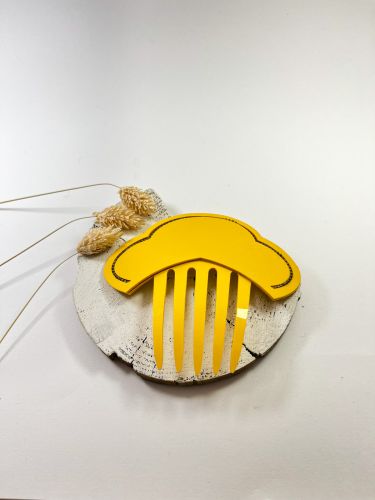 Peineta 3 medios círculos y piedras amarillo