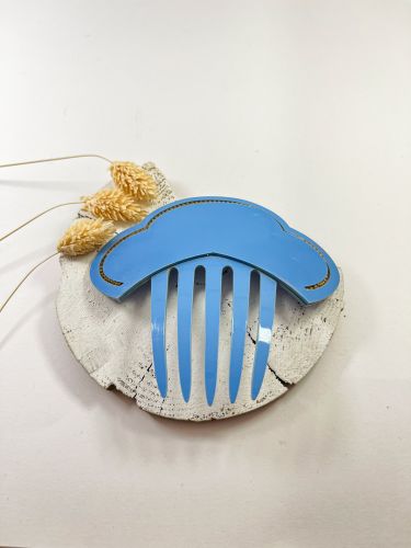 Peineta 3 medios círculos y piedras azul bebé