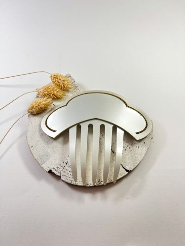 Peineta 3 medios círculos y piedras plateada