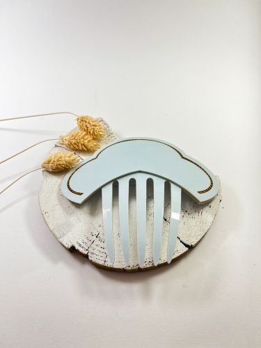 Peineta 3 medios círculos y piedras celeste