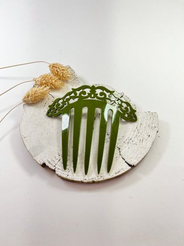 Peineta niña enredadera alargada acetato verde botella