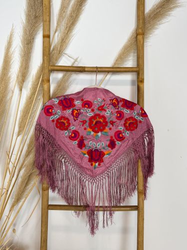 Mantón seda Araceli niña rosa empolvado