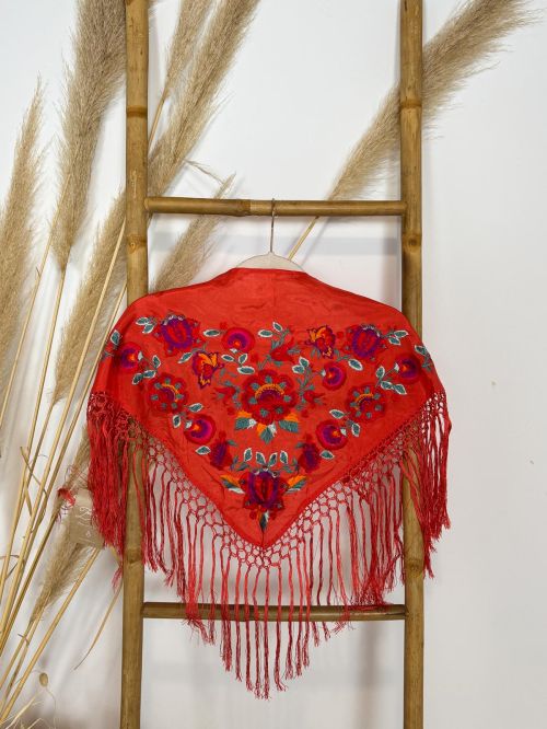 Mantón seda Araceli niña coral