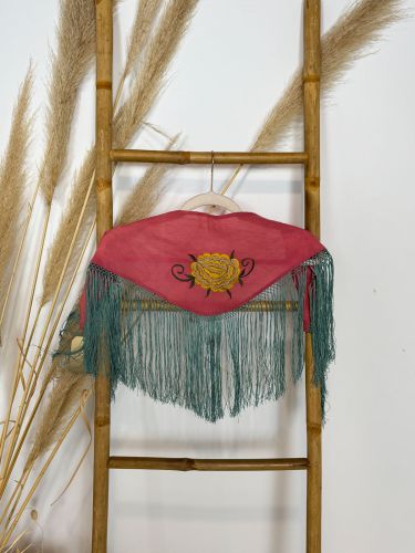 Mantón de seda niña Sole rosa y verde