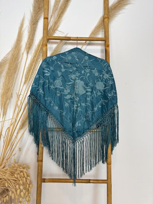 Mantón seda Lucía azul pavo