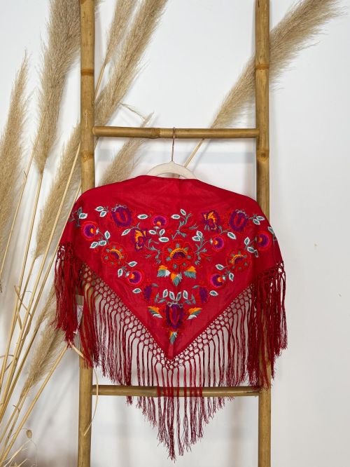 Mantón seda Araceli niña rojo