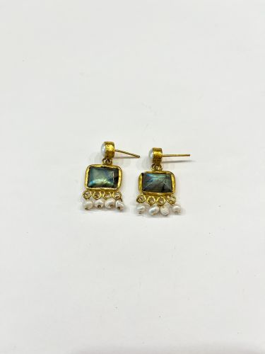 Pendiente piedra cuadrada mini gris iris