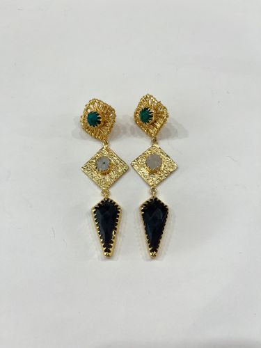 Pendiente Nandini verde, blanco y negro