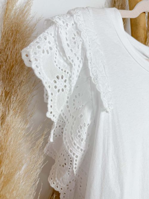 Camiseta blanca manga corta tira bordada