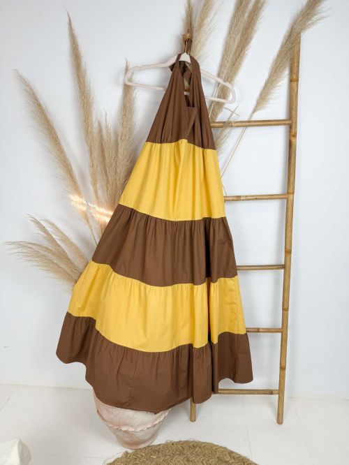 Vestido largo mostaza y marrón