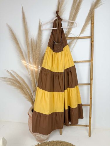Vestido largo mostaza y marrón 2