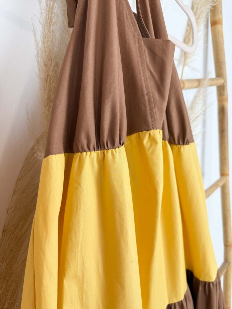 Vestido largo mostaza y marrón