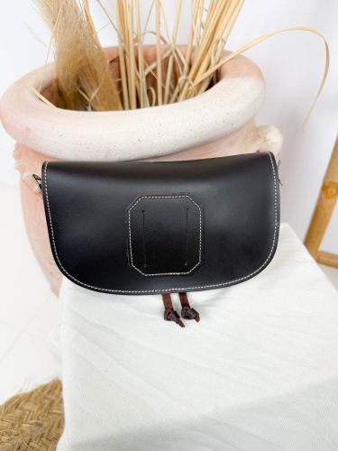 Riñonera de piel marrón oscuro moteado redondo 2