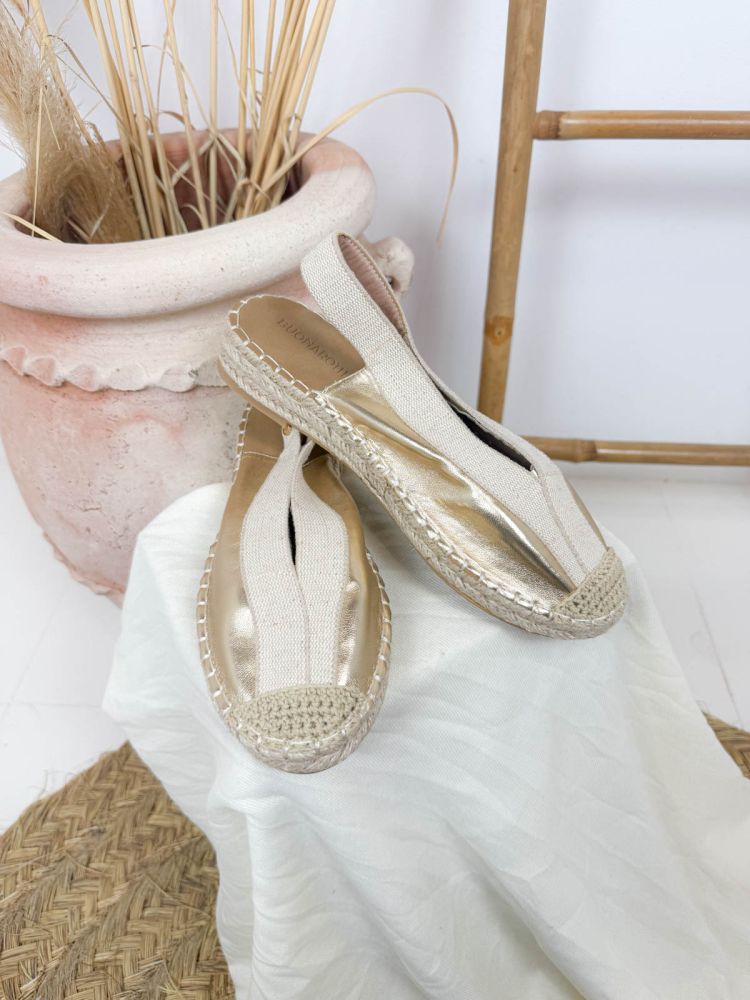 Espardeña plana dorado y beige