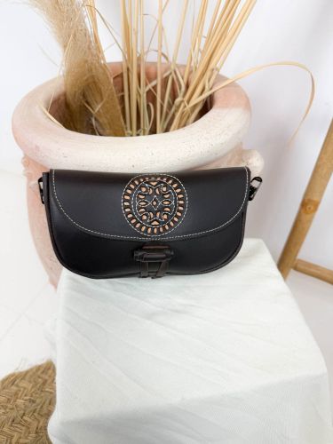 Riñonera de piel marrón oscuro moteado redondo