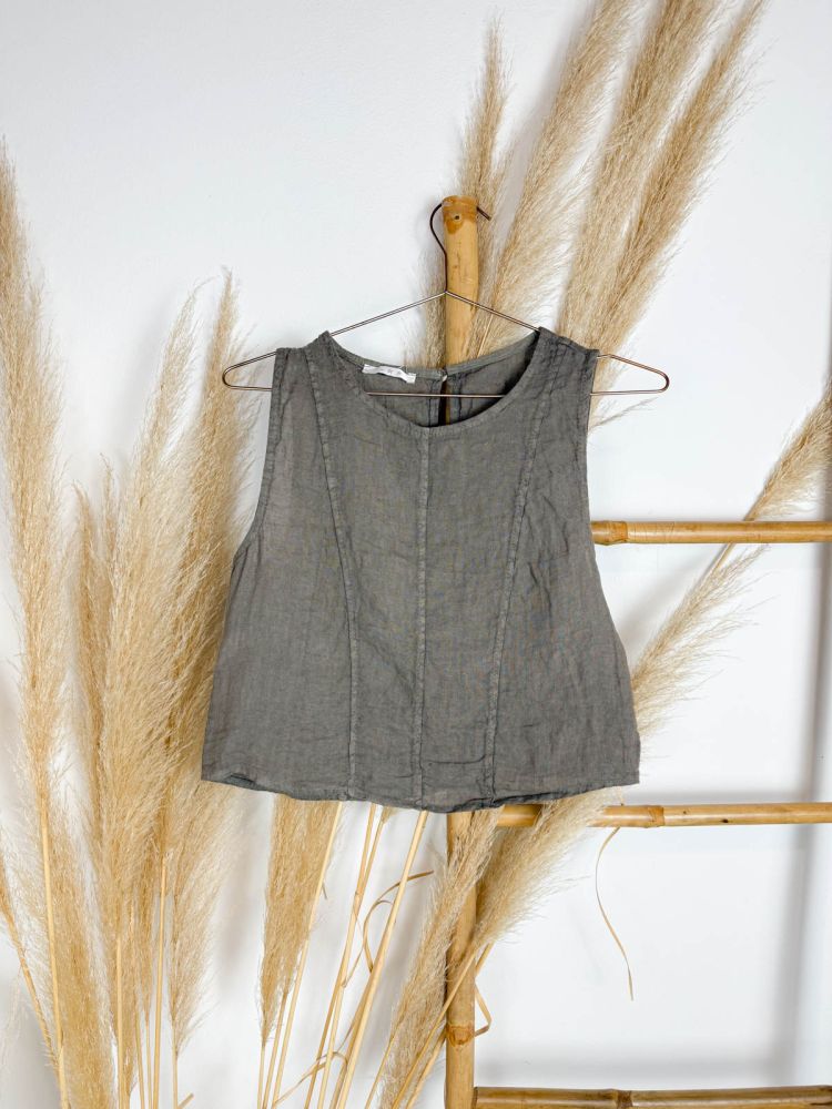 Blusa de lino sisa 3 costuras taupe