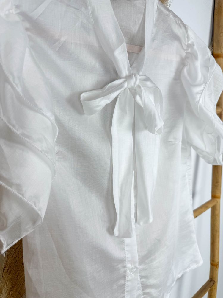 Blusa gasa blanca lazada 3 volantes sisa