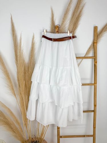 Falda tres volantes blanco cinturón material