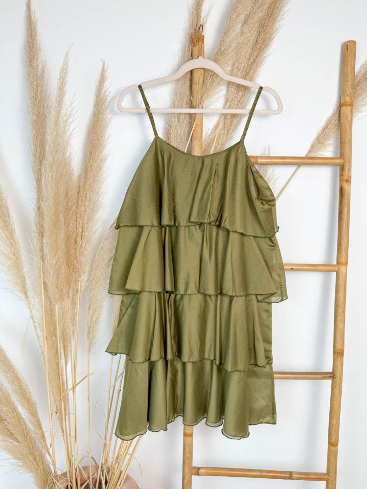 Vestido verde gasa 4 volante