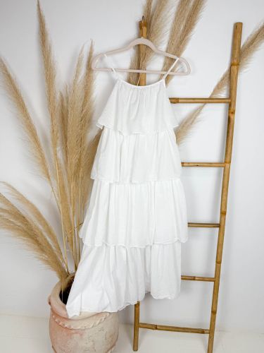 Vestido largo blanco maxi volantes tirantas