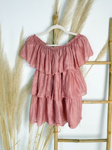 Blusa teja  3 volantes cuello engomado