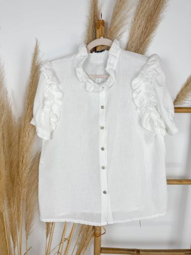Camisa blanco lino manga corta volantito sisa