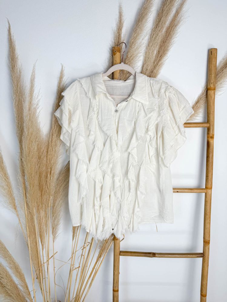 Blusa gasa cruda volantes verticales
