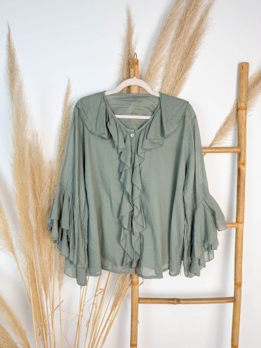 Blusa manga larga verde musgo chorrera