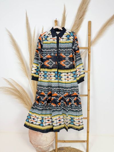 Vestido camisero étnico negro