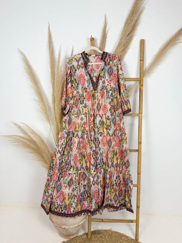 Vestido camisero étnico multicolor