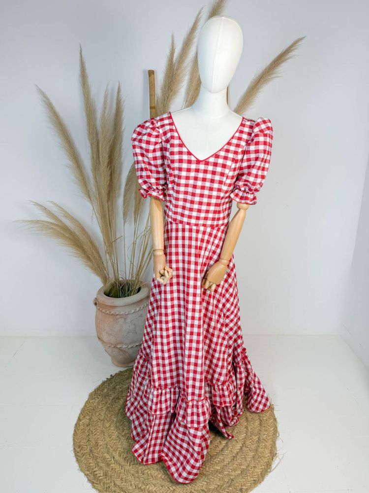 Bata Baena vichy rojo cuadro grande manga farol